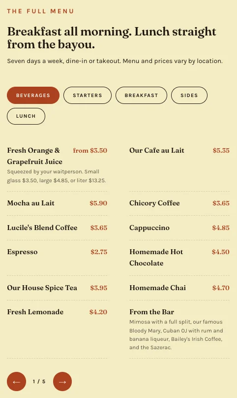 Interactive menu